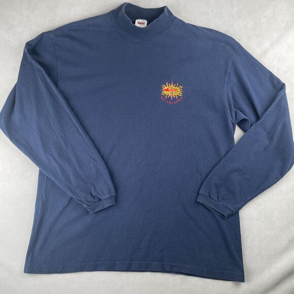 Vintage Quiksilver L/S Shirt Men L Blue Mock Neck Sun Logo Surf 90s Y2K USA Made - Picture 1 of 8